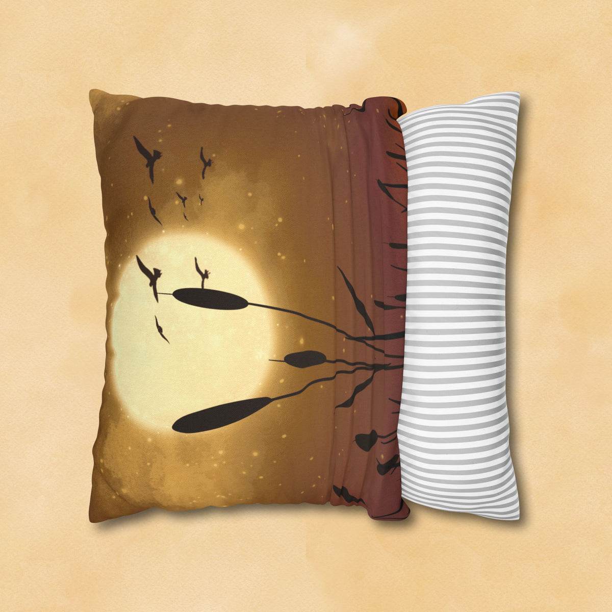 Sunset Pillowcase — Moonlit Reeds Decorative Throw Pillow