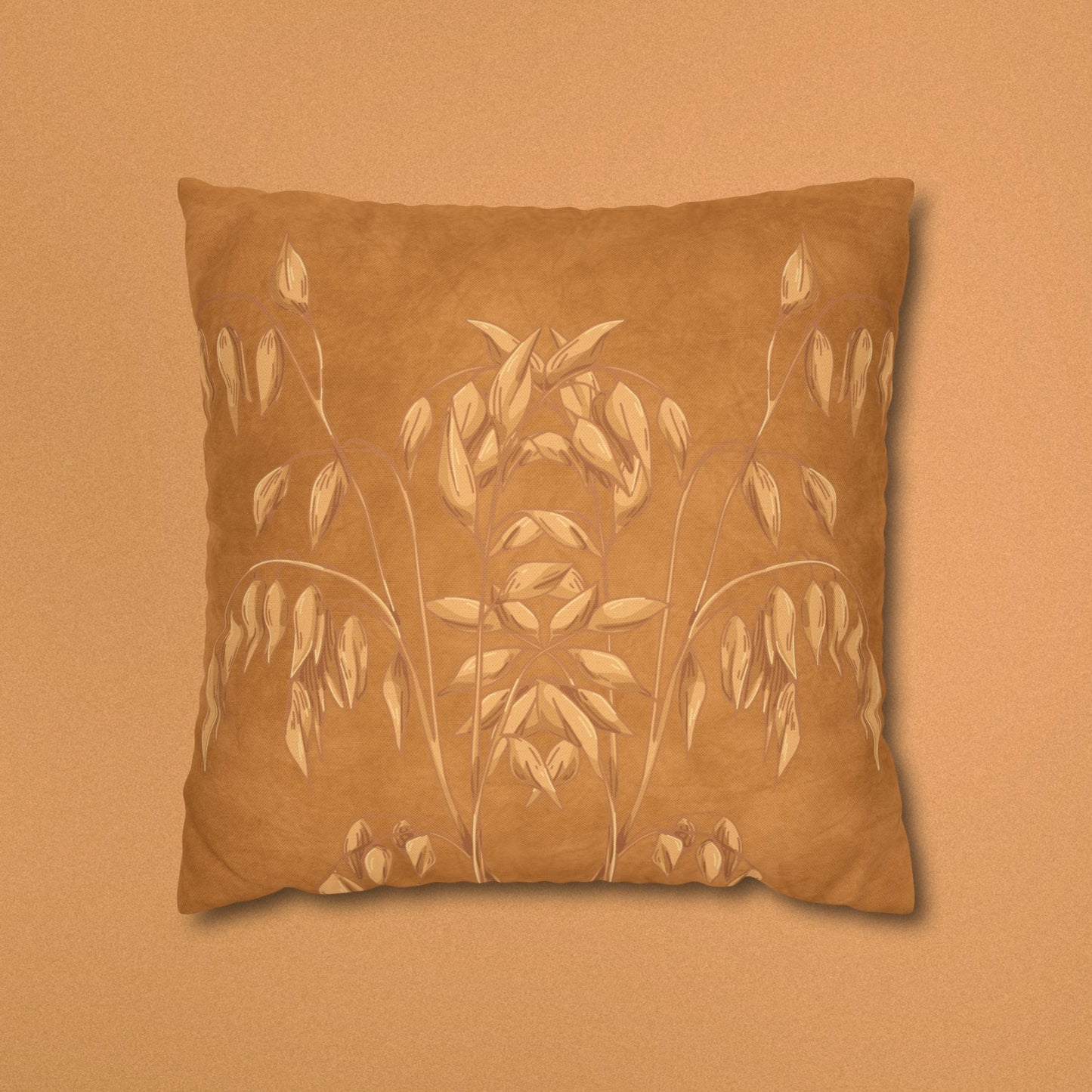 Golden Oat Floral Square Pillowcase — Boho Botanical Decorative Throw Pillow Cover