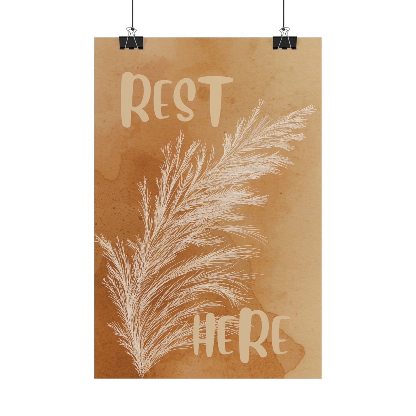 Rest Here Boho Poster — Neutral Pampas Grass Wall Art