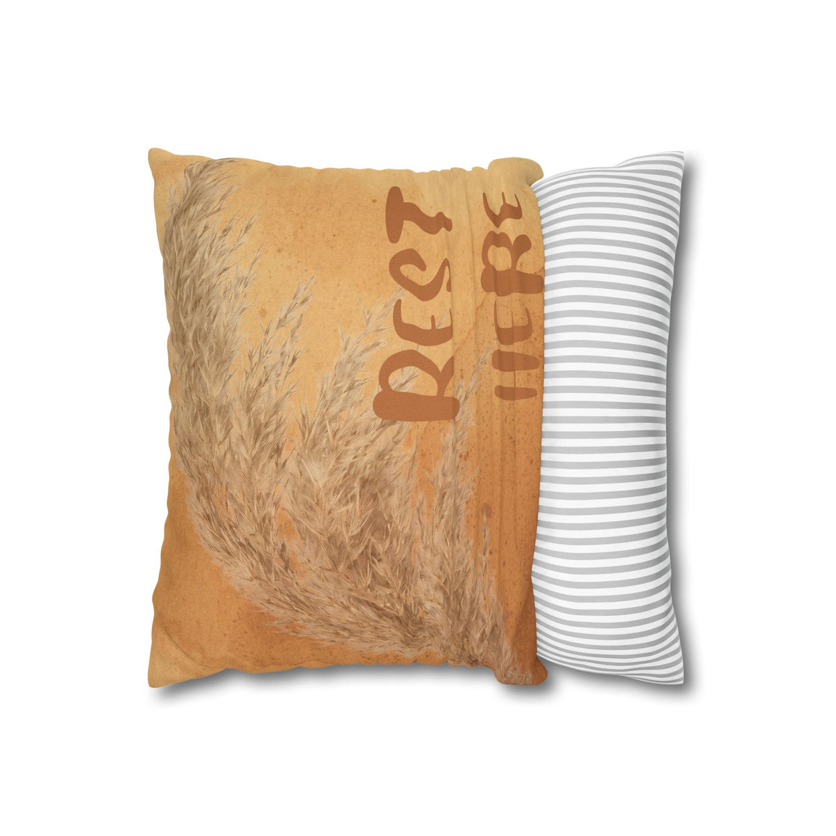 Boho 'Rest Here' Decorative Pillowcase - Cozy Neutral Square Cushion Cover