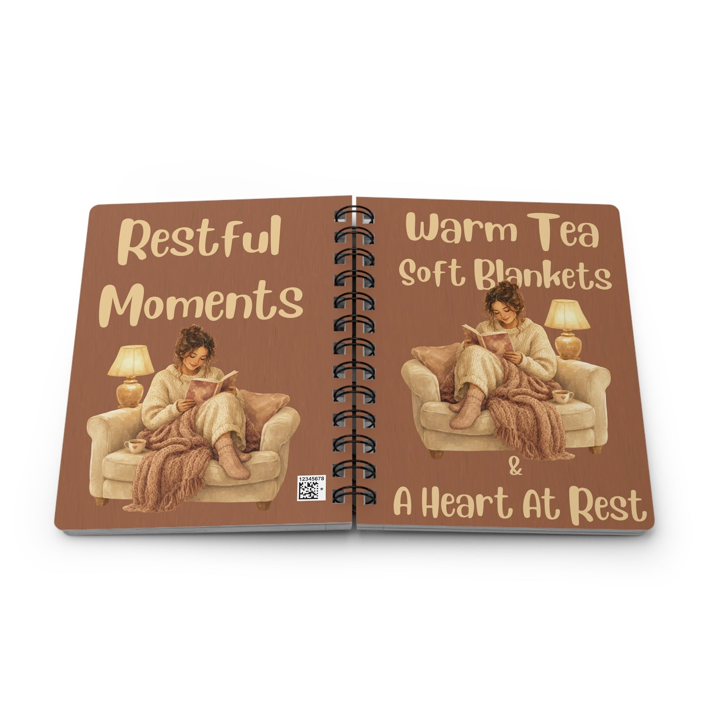 Cozy Evenings Spiral Notebook — "Warm Tea, Soft Blankets & A Heart At Rest" Journal