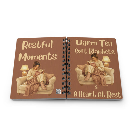 Cozy Evenings Spiral Journal – "Warm Tea, Soft Blankets & A Heart At Rest" Inspirational Notebook Gift