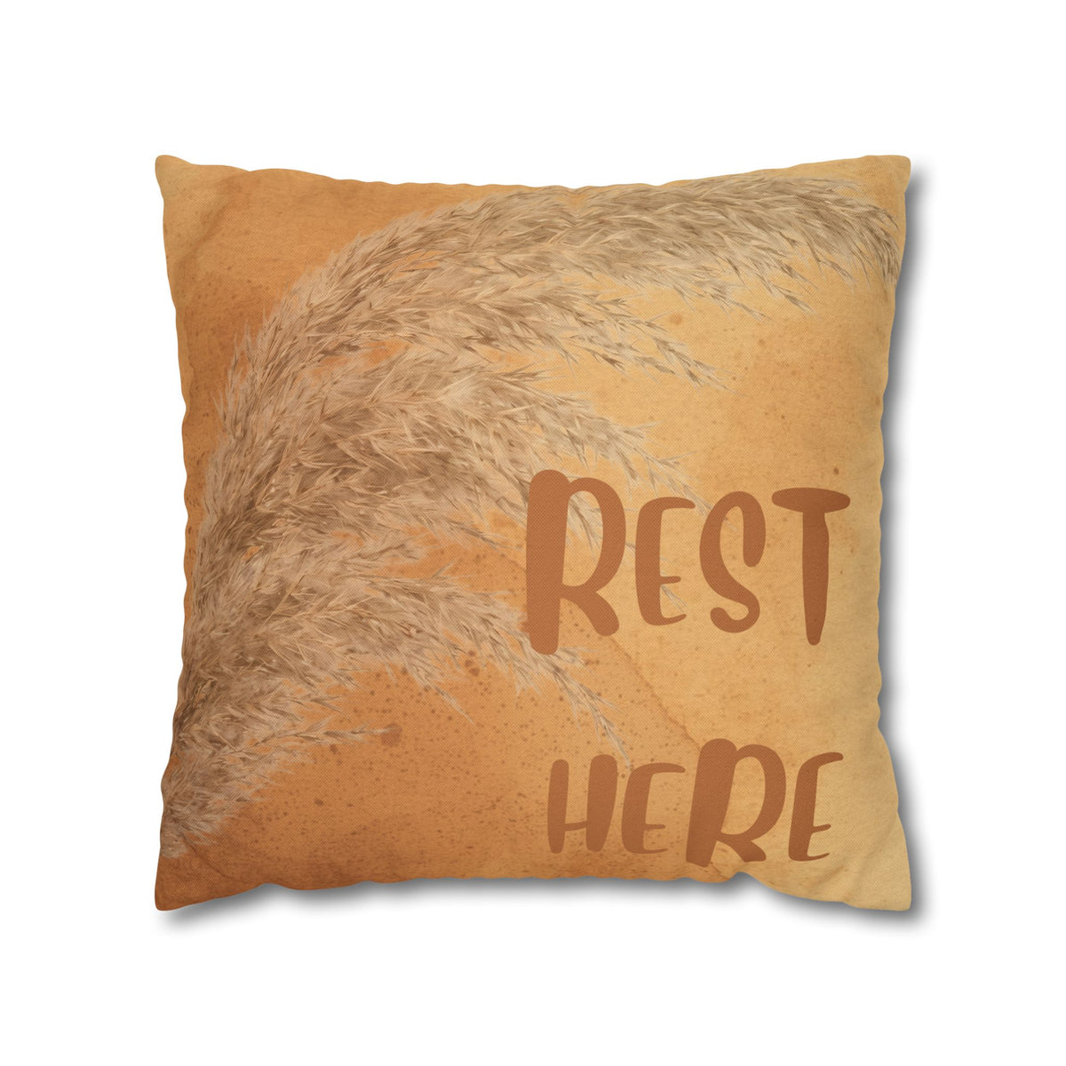 Boho 'Rest Here' Decorative Pillowcase - Cozy Neutral Square Cushion Cover