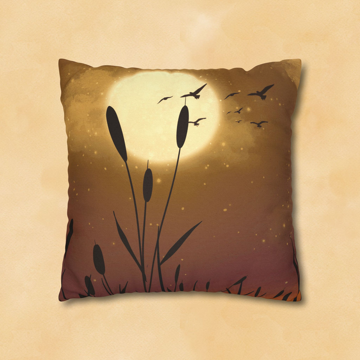 Sunset Pillowcase — Moonlit Reeds Decorative Throw Pillow