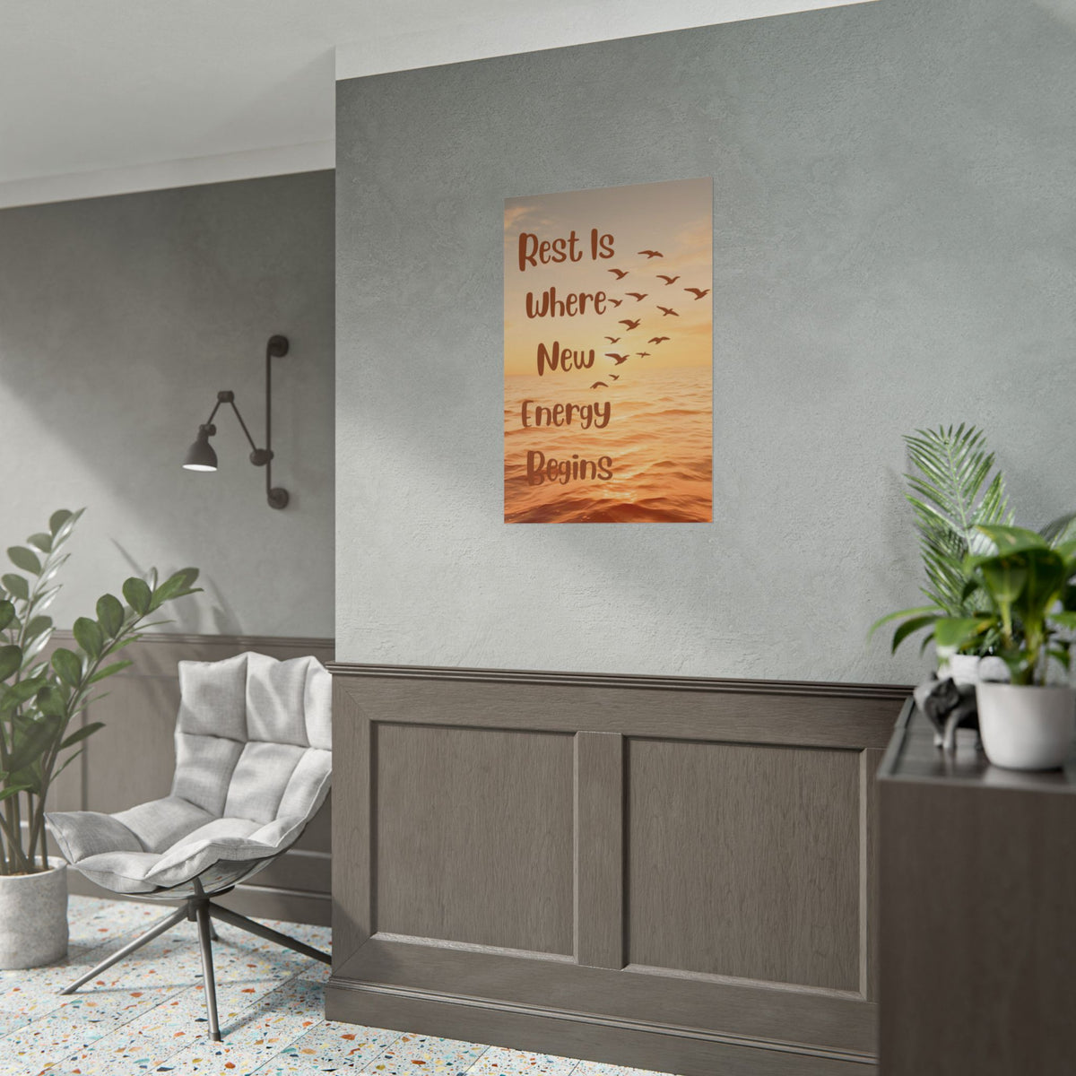 Rest Is Where New Energy Begins — Inspirational Ocean Poster