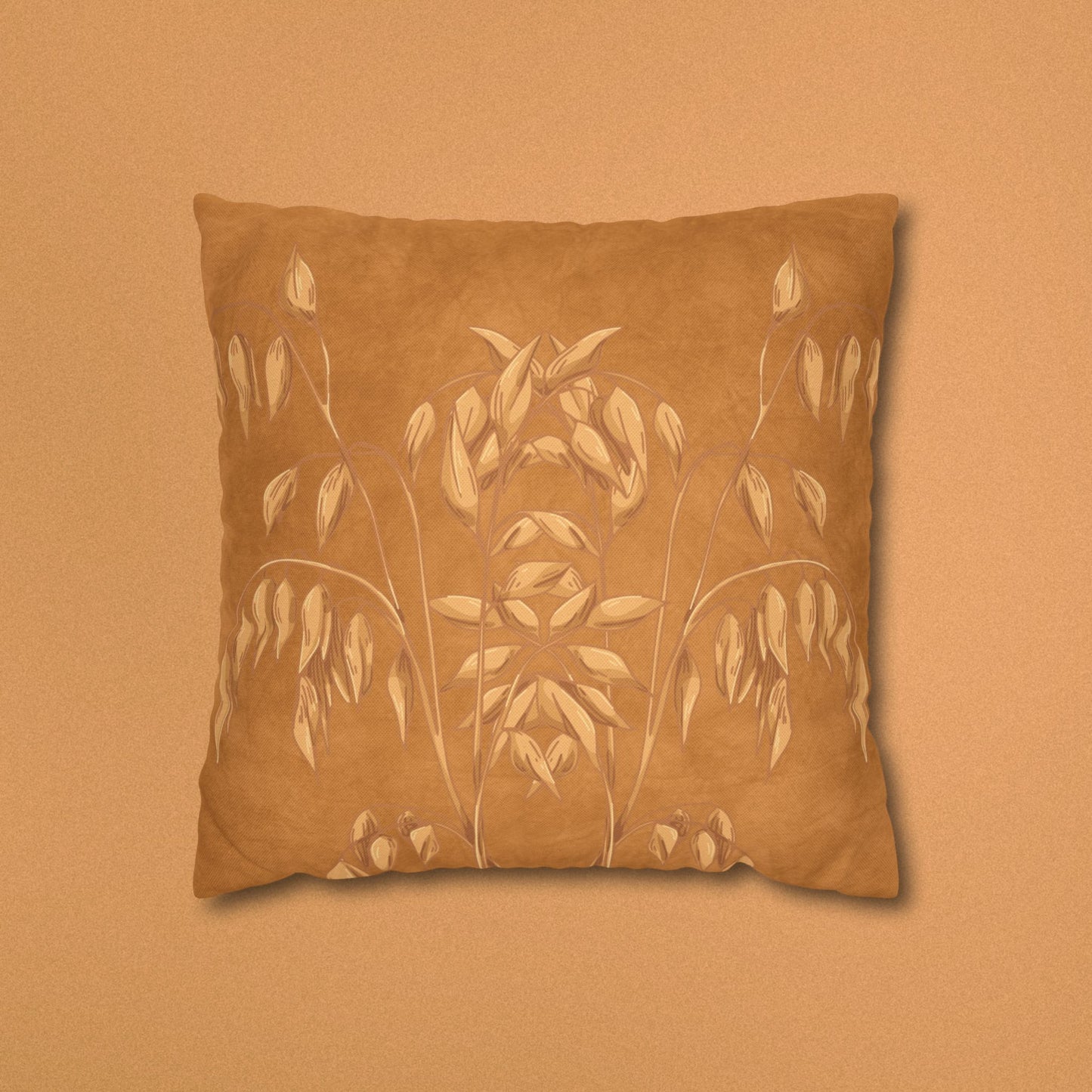 Golden Oat Floral Square Pillowcase — Boho Botanical Decorative Throw Pillow Cover