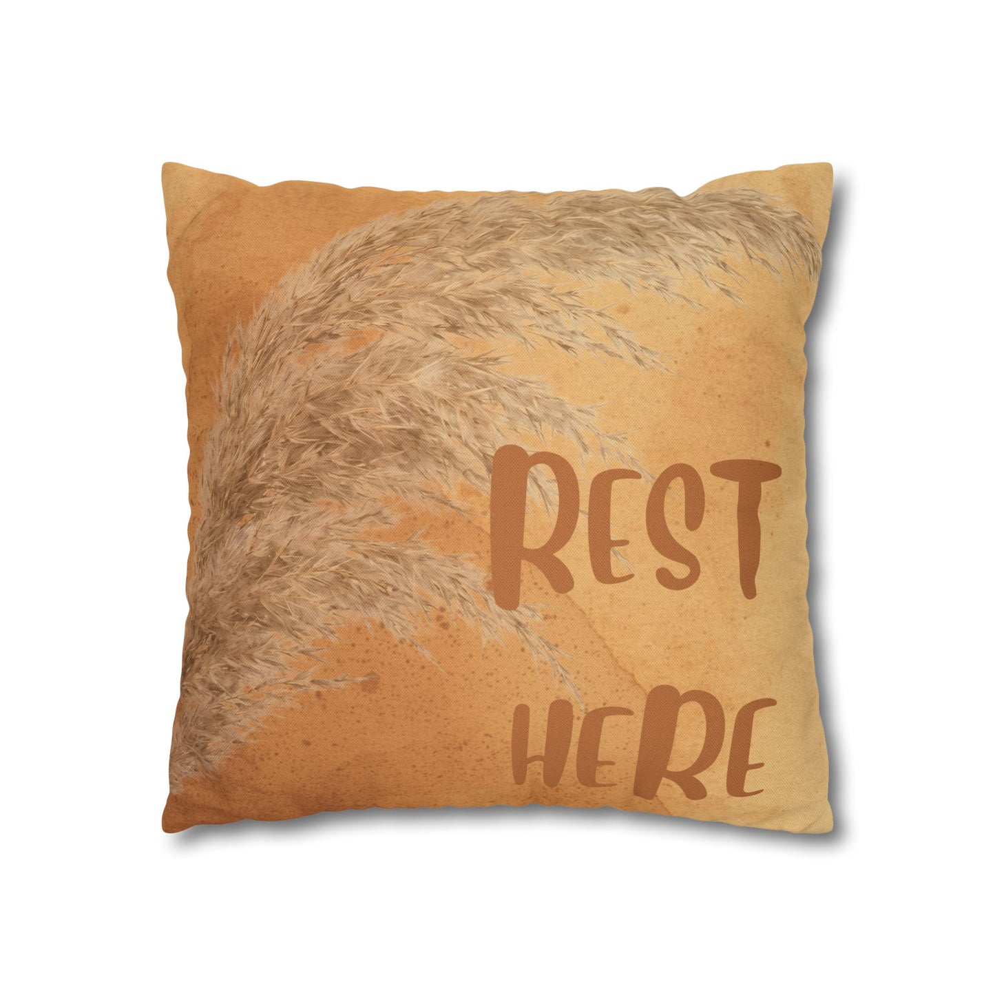 Boho 'Rest Here' Decorative Pillowcase - Cozy Neutral Square Cushion Cover