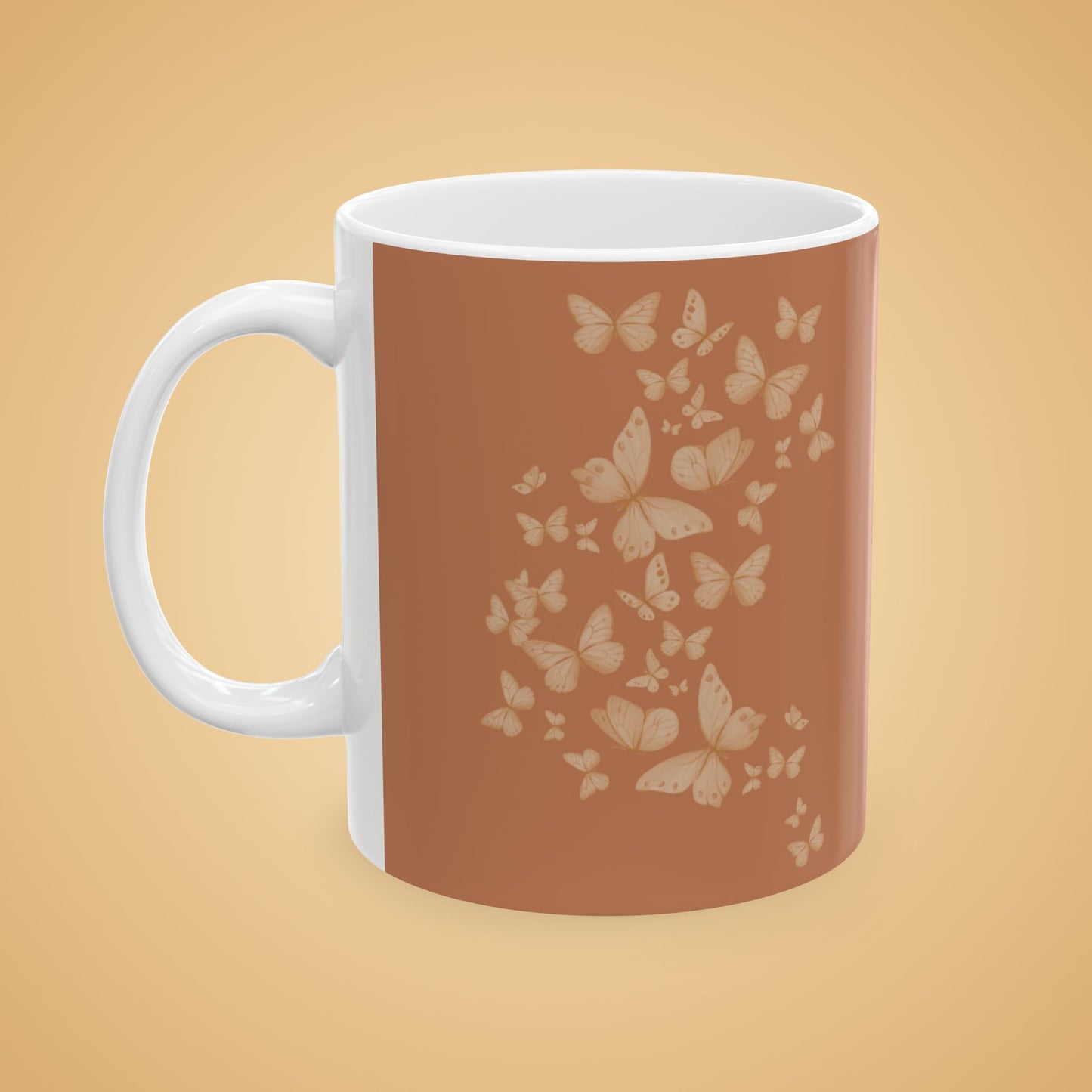 Butterfly Pattern Ceramic Mug – Earth tone Brown Minimalist Tea or Coffee Mug (11oz, 15oz)