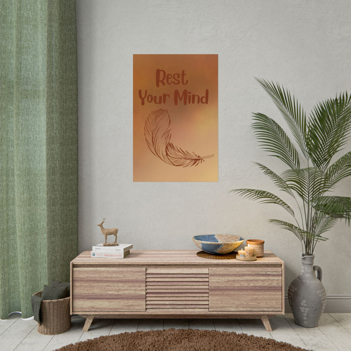 Rest Your Mind Feather Poster — Calming Wall Art for Relaxation & Meditation