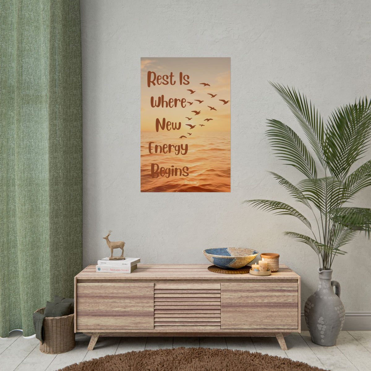 Rest Is Where New Energy Begins — Inspirational Ocean Poster