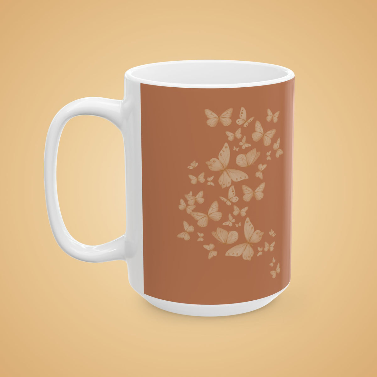 Butterfly Pattern Ceramic Mug – Earth tone Brown Minimalist Tea or Coffee Mug (11oz, 15oz)