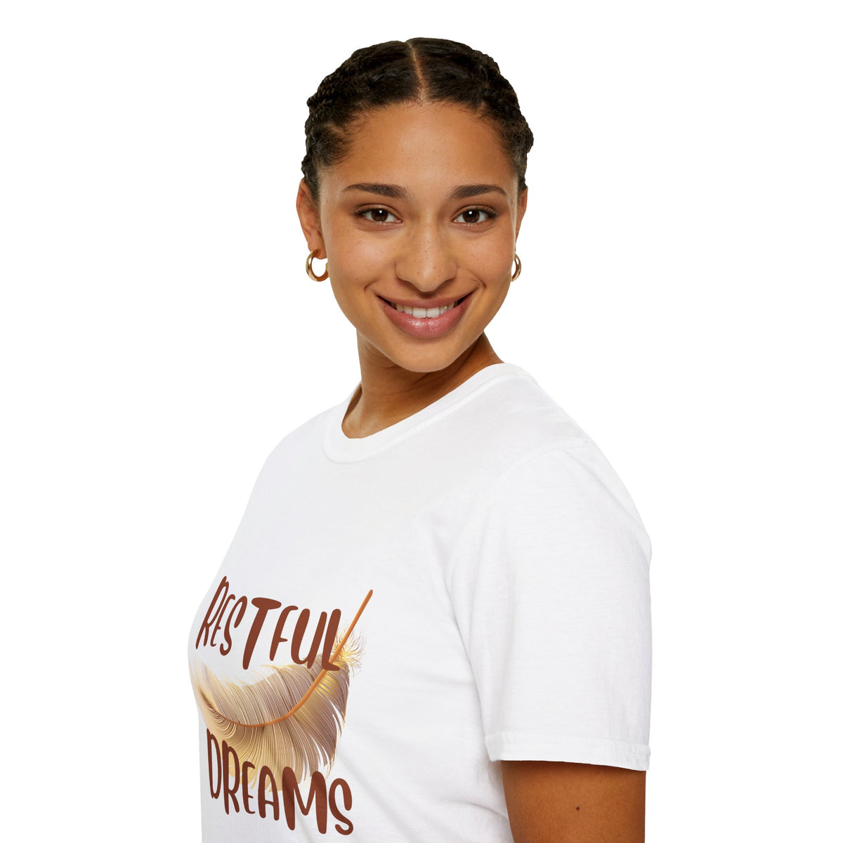 Restful Dreams T-Shirt — Sleep Well, Live Well Feather Graphic