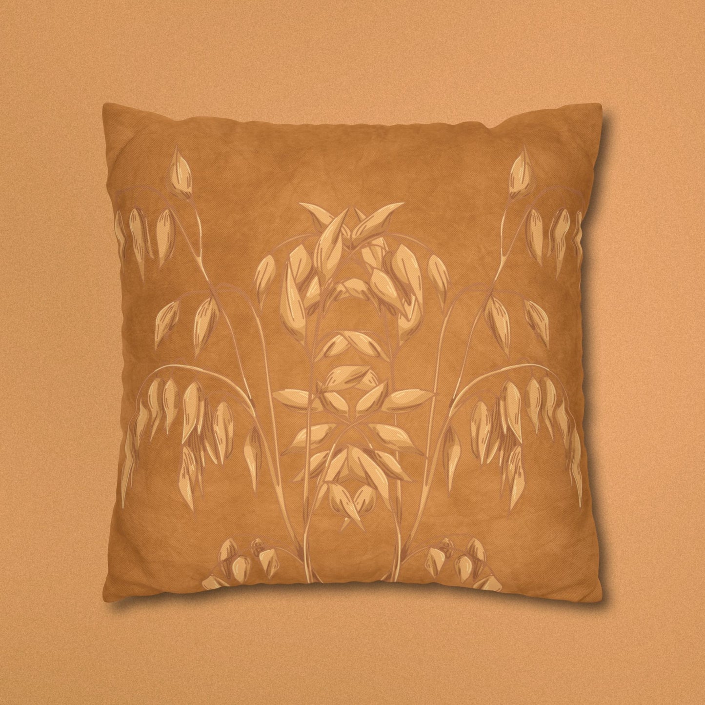 Golden Oat Floral Square Pillowcase — Boho Botanical Decorative Throw Pillow Cover