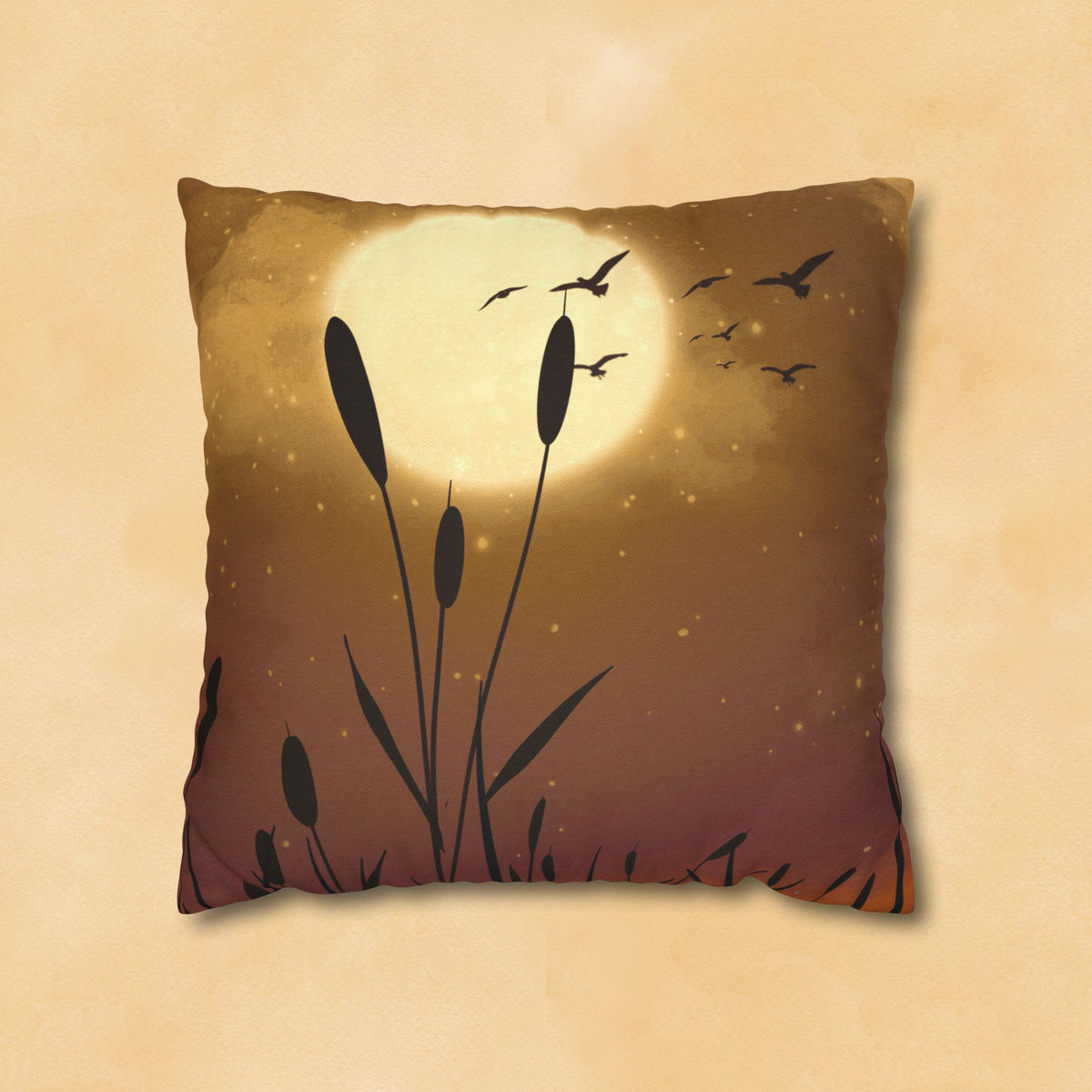 Sunset Pillowcase — Moonlit Reeds Decorative Throw Pillow