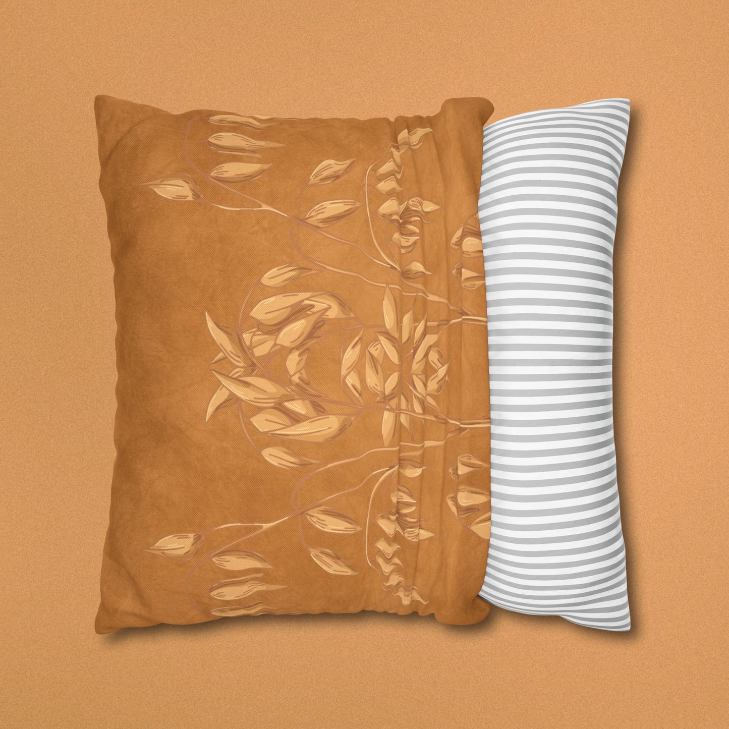 Golden Oat Floral Square Pillowcase — Boho Botanical Decorative Throw Pillow Cover