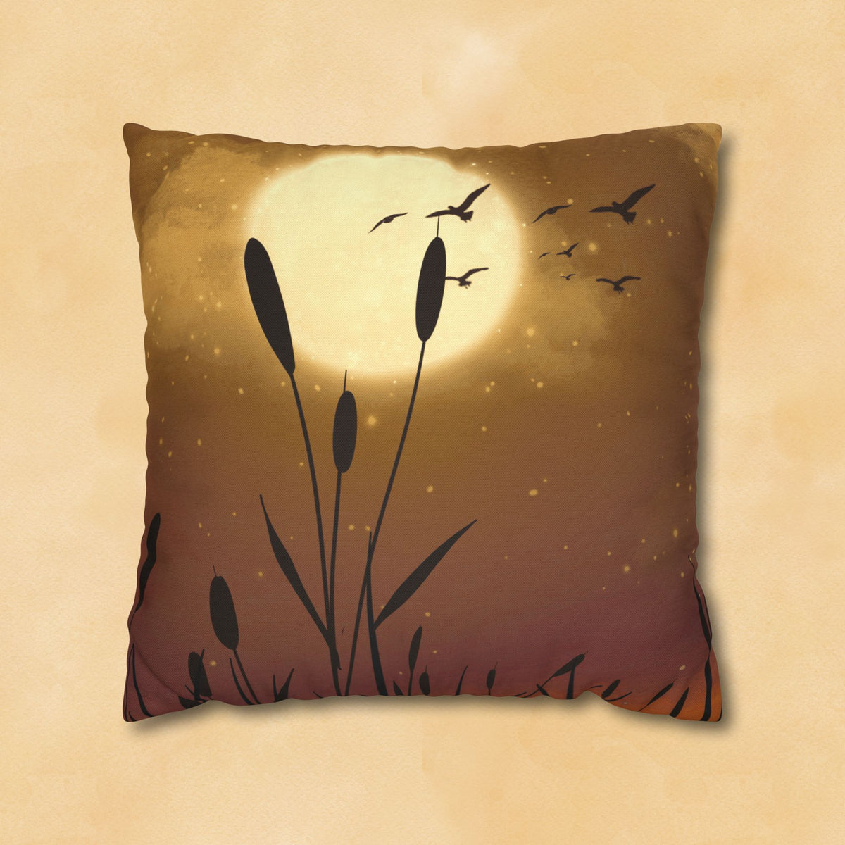 Sunset Pillowcase — Moonlit Reeds Decorative Throw Pillow