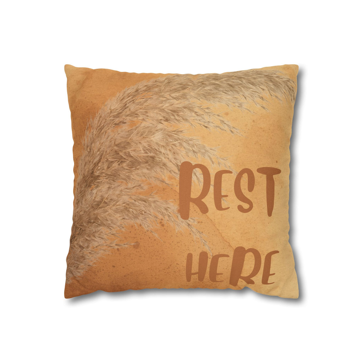 Boho 'Rest Here' Decorative Pillowcase - Cozy Neutral Square Cushion Cover