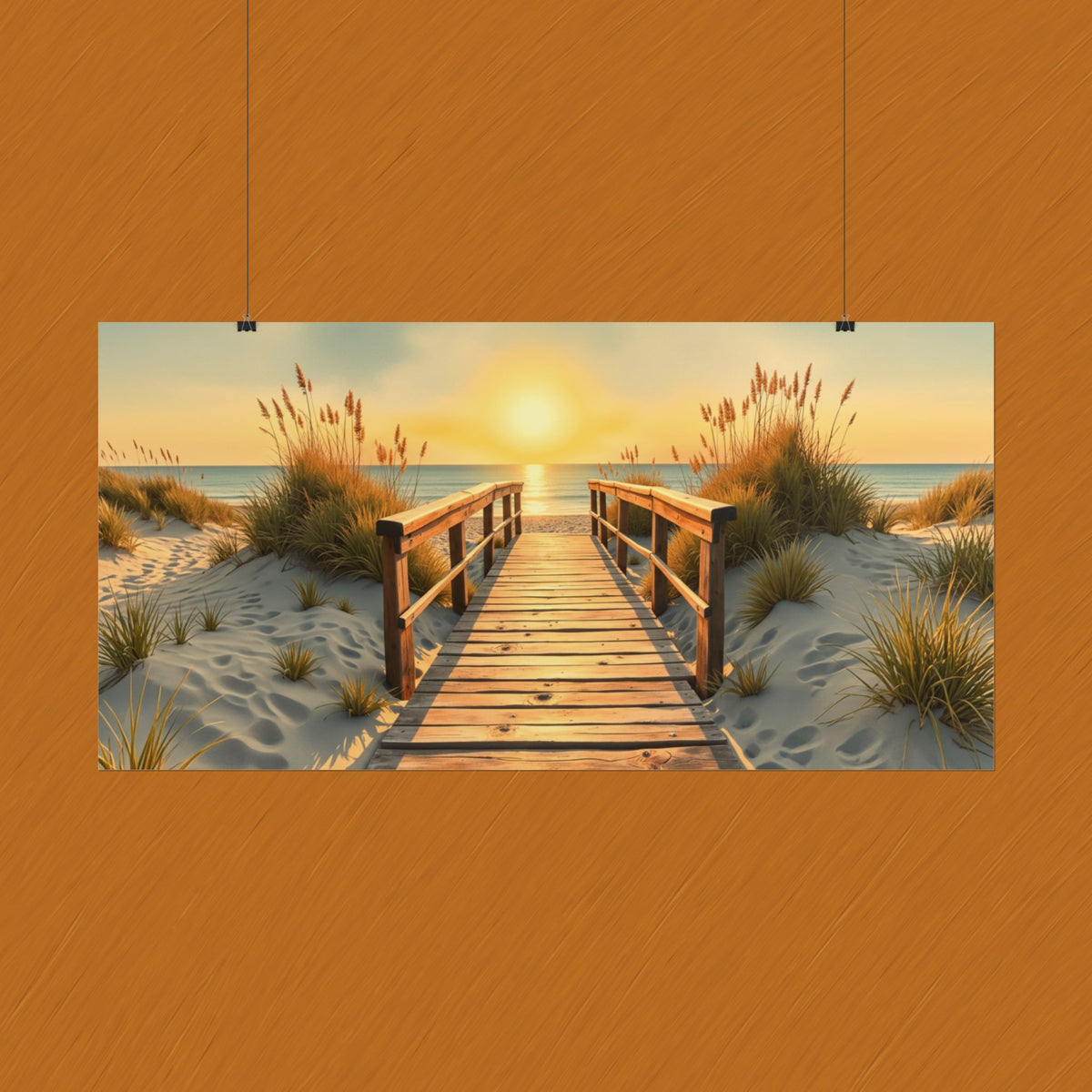 Sunset Beach Boardwalk Rolled Poster — Coastal Wall Art Print