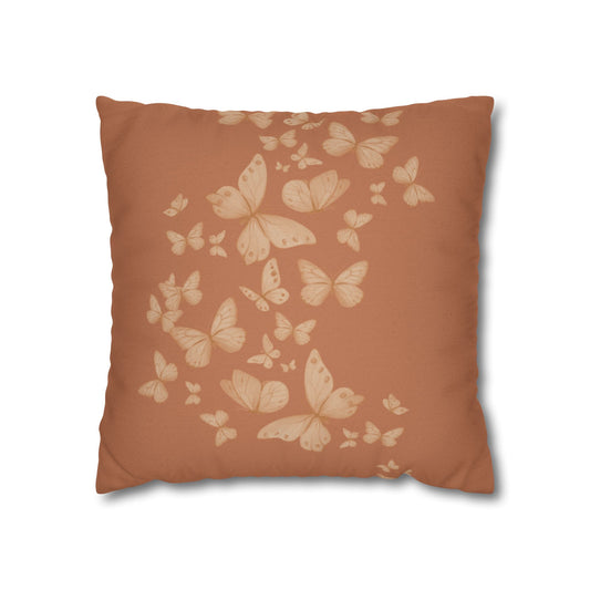 Butterfly Scatter Decorative Pillowcase — Rust Orange Square Throw Pillow Cover