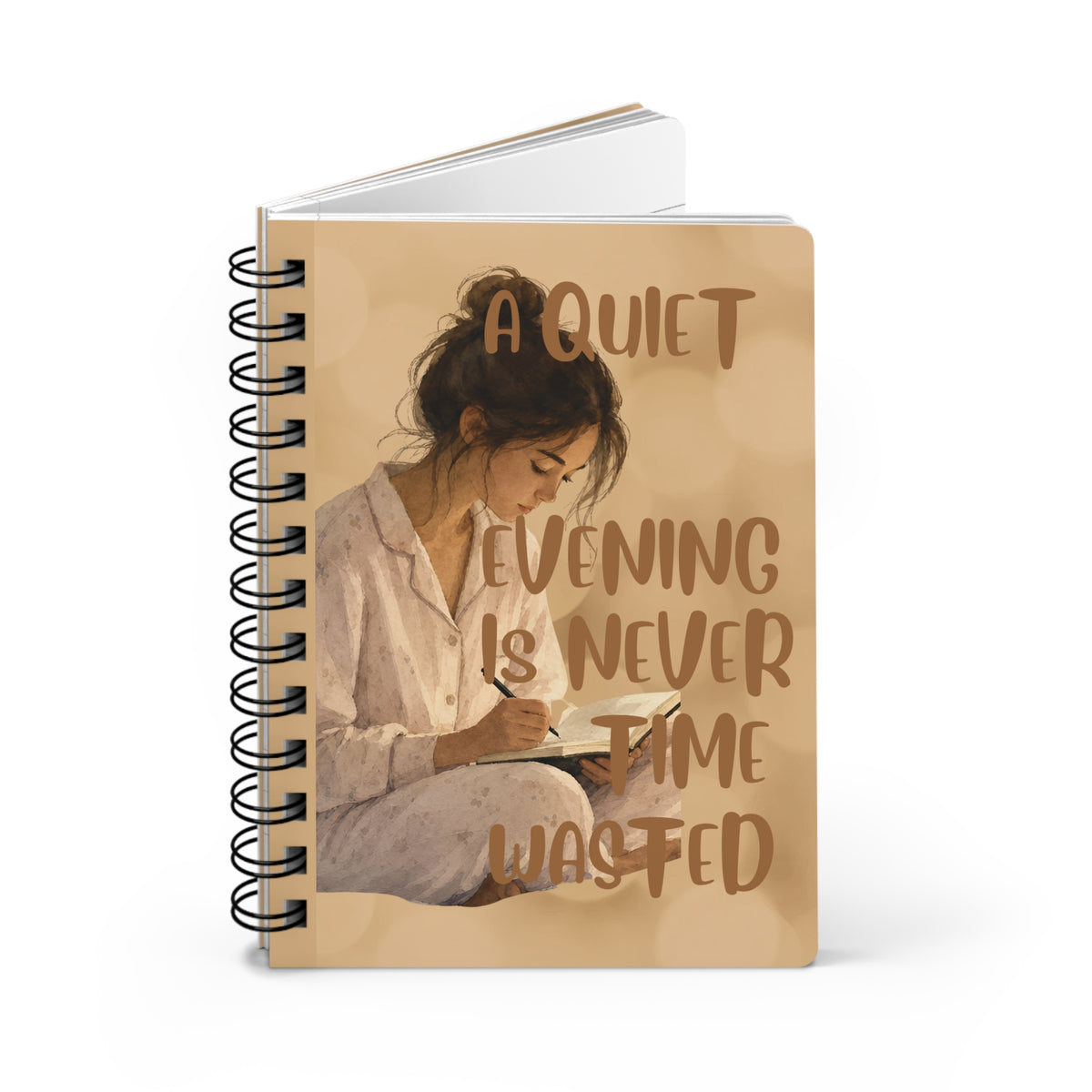 Sleep Quote Spiral Journal – "A Quiet Evening Is Never Time Wasted" Beige Inspirational Notebook Gift