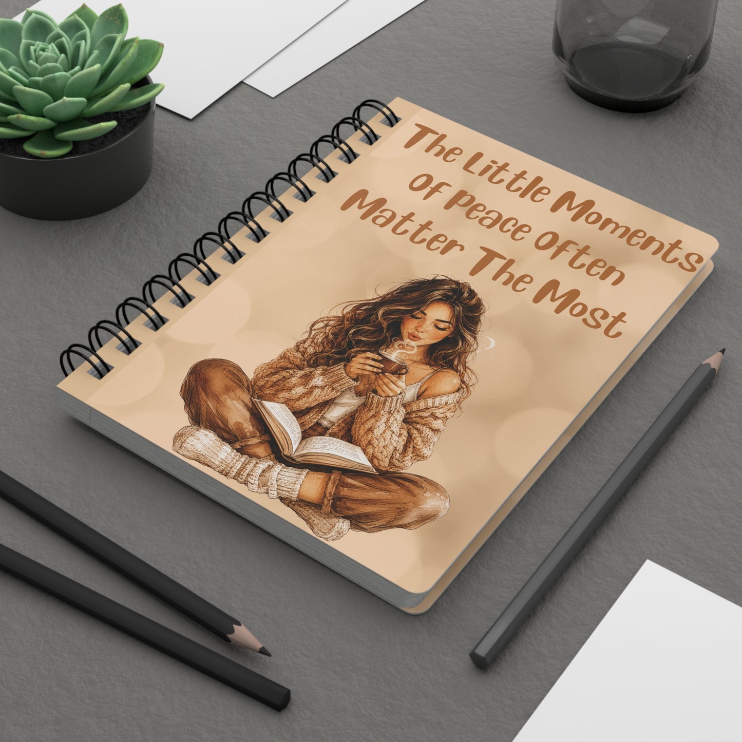 Peaceful Moments Spiral Journal – Cozy Self-Care Notebook with Inspirational Quote