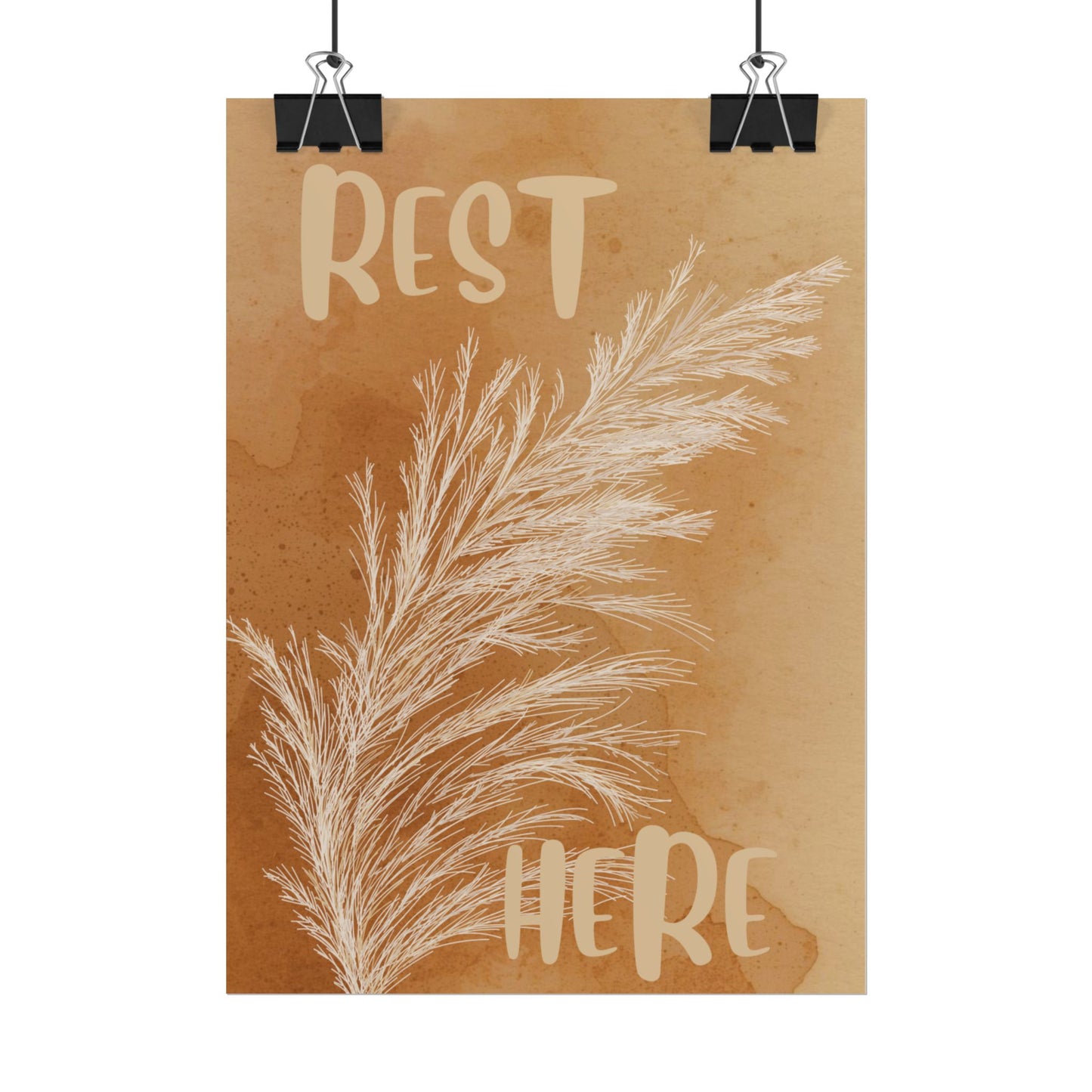 Rest Here Boho Poster — Neutral Pampas Grass Wall Art