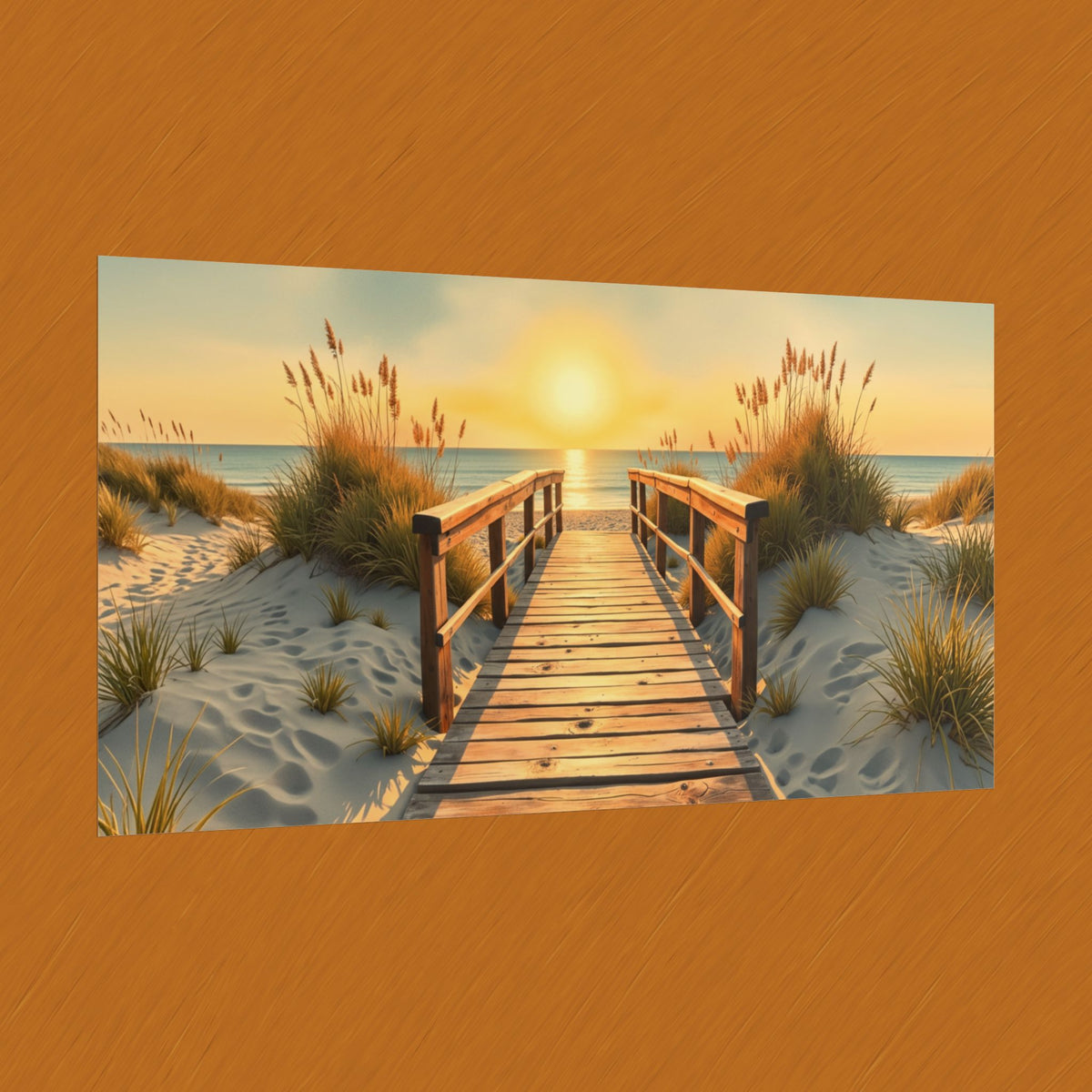 Sunset Beach Boardwalk Rolled Poster — Coastal Wall Art Print