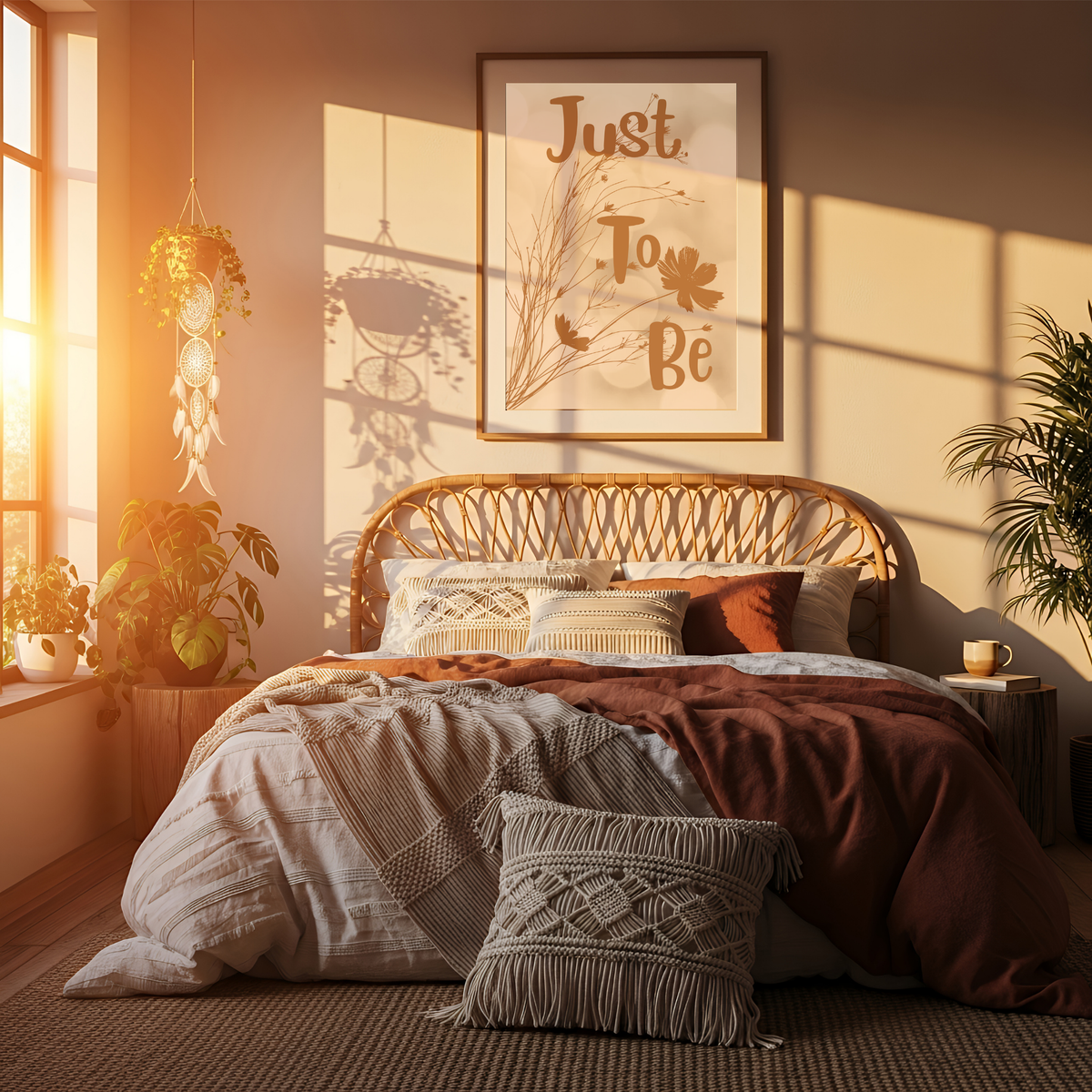 Rolled Poster — “Just To Be” Neutral Boho Floral Wall Art