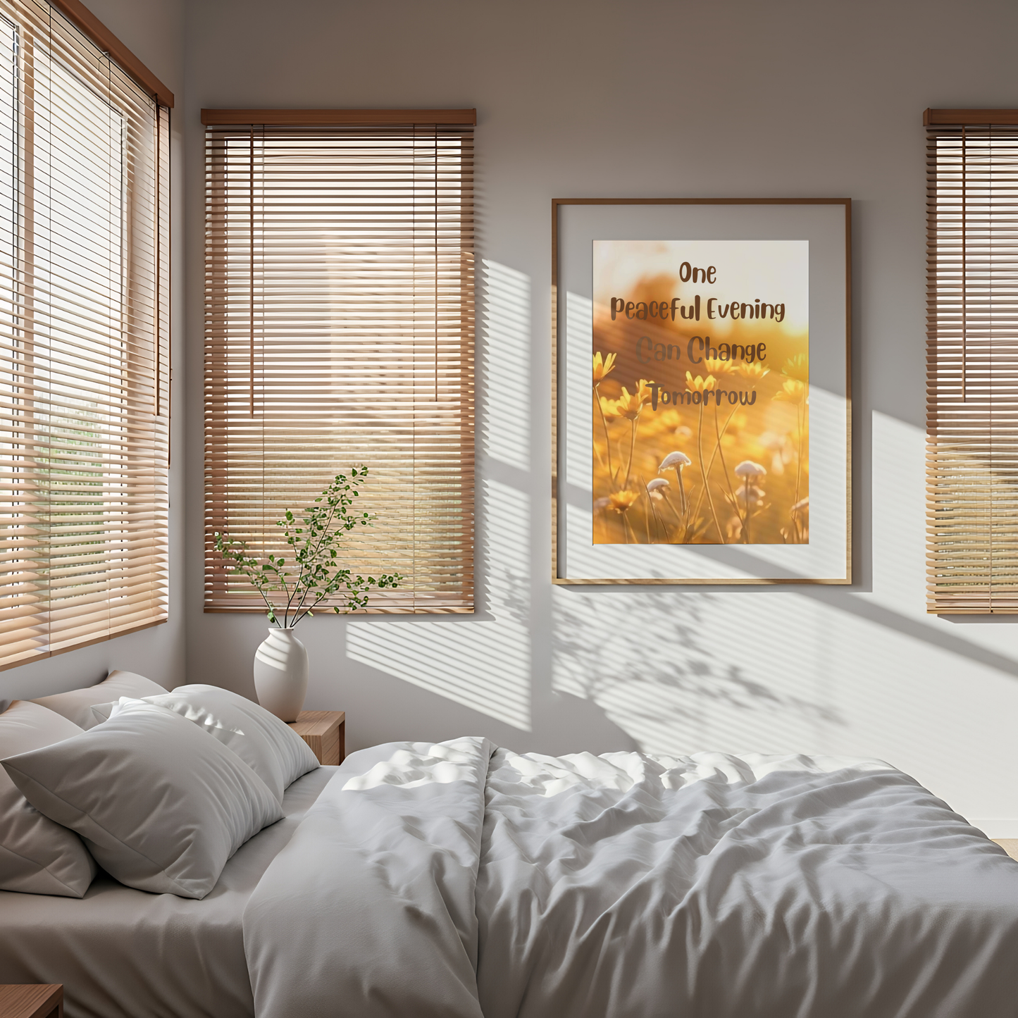 Rolled Poster — "One Peaceful Evening Can Change Tomorrow" Floral Sunset Wall Art