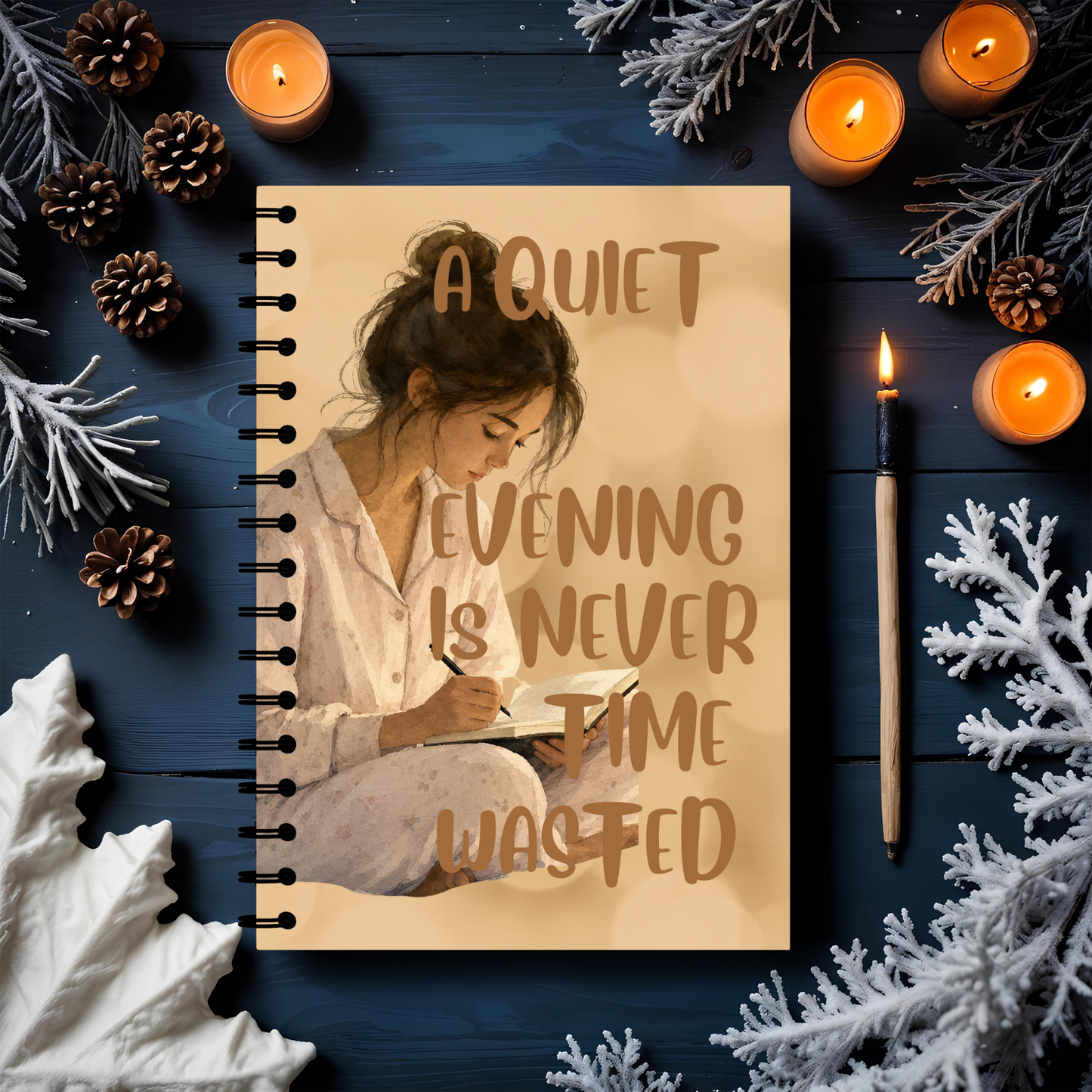 Sleep Quote Spiral Journal – "A Quiet Evening Is Never Time Wasted" Beige Inspirational Notebook Gift