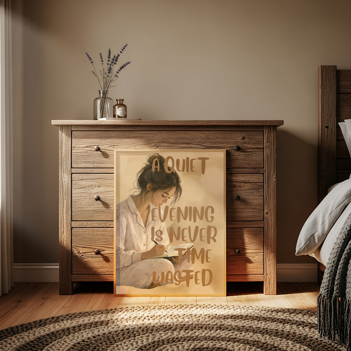 Rolled Poster – “A Quiet Evening Is Never Time Wasted” Cozy Reading Wall Art