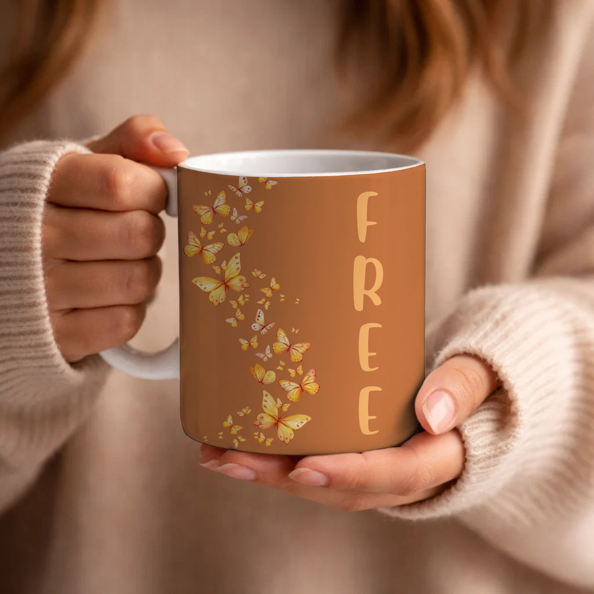 Inspirational Butterfly Ceramic Quote Mug  With Text Free—  11oz/15oz Coffee Cup