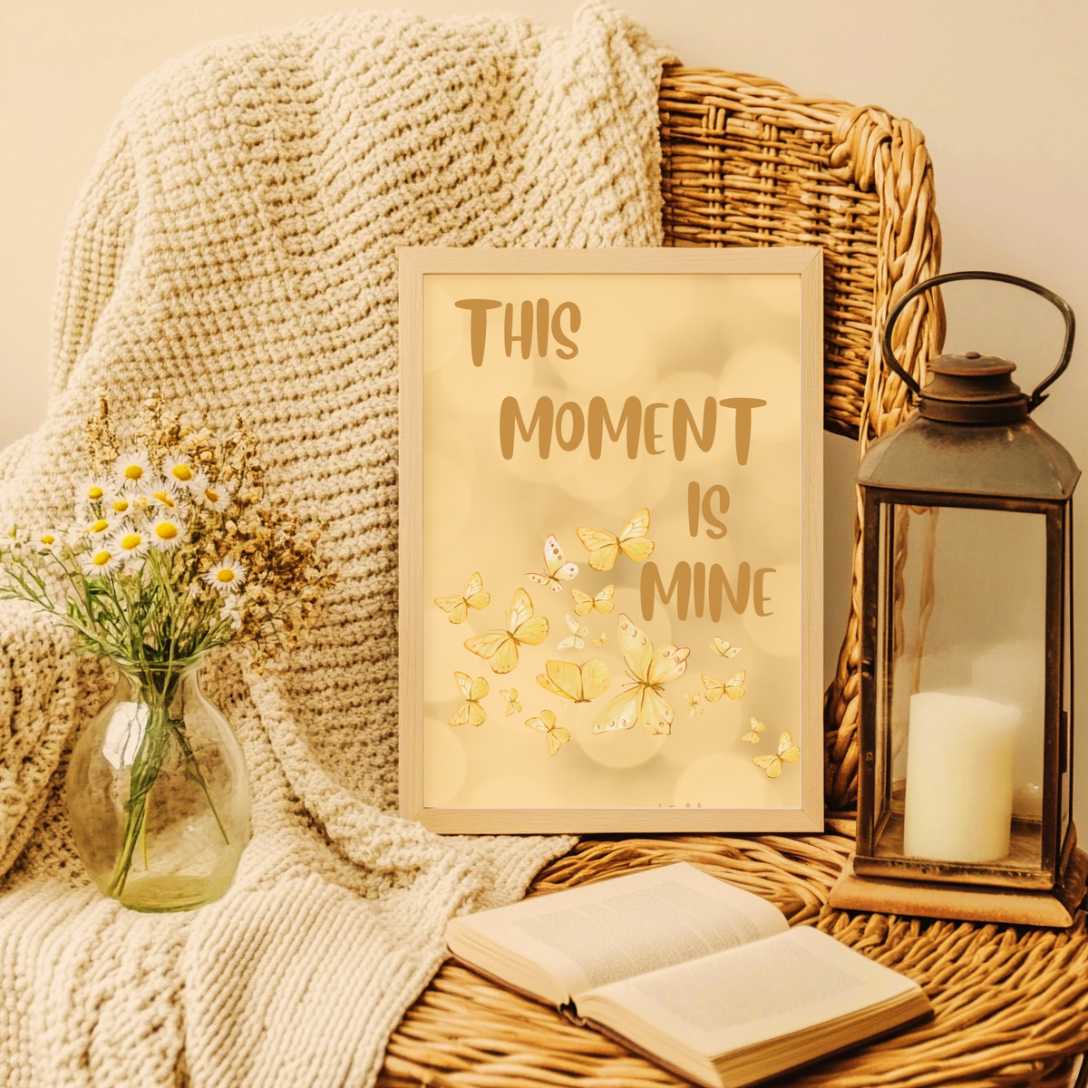 Inspirational Rolled Poster – "This Moment Is Mine" Yellow Butterfly Bedroom Wall Art Print