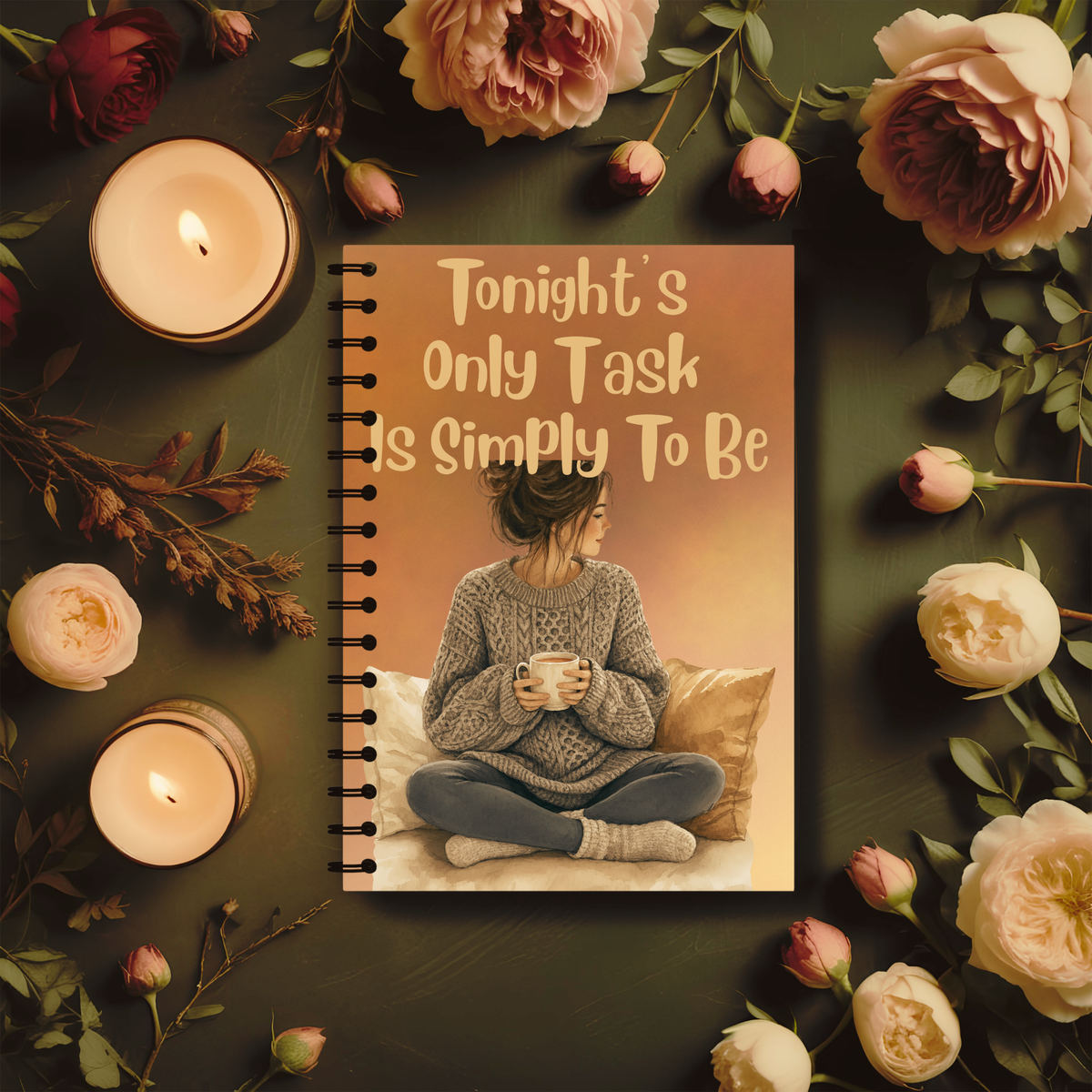Evening Mindfulness Spiral Journal – "Tonight’s Only Task Is Simply To Be" Cozy Notebook Gift