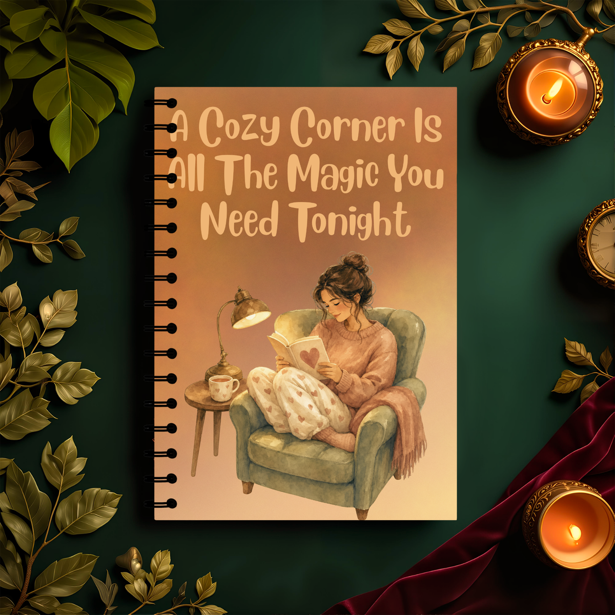 Evening Ritual Spiral Journal – "A Cozy Corner Is All The Magic You Need Tonight" Notebook Gift