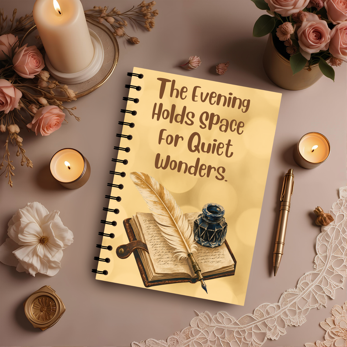 Evening Wonders Spiral Journal — 'The Evening Holds Space for Quiet Wonders' Notebook