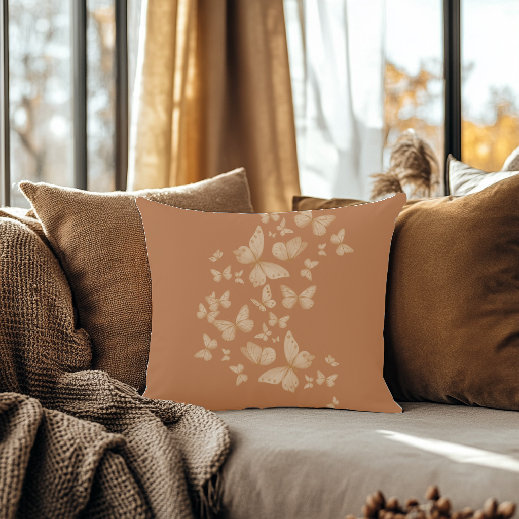 Butterfly Scatter Decorative Pillowcase — Rust Orange Square Throw Pillow Cover