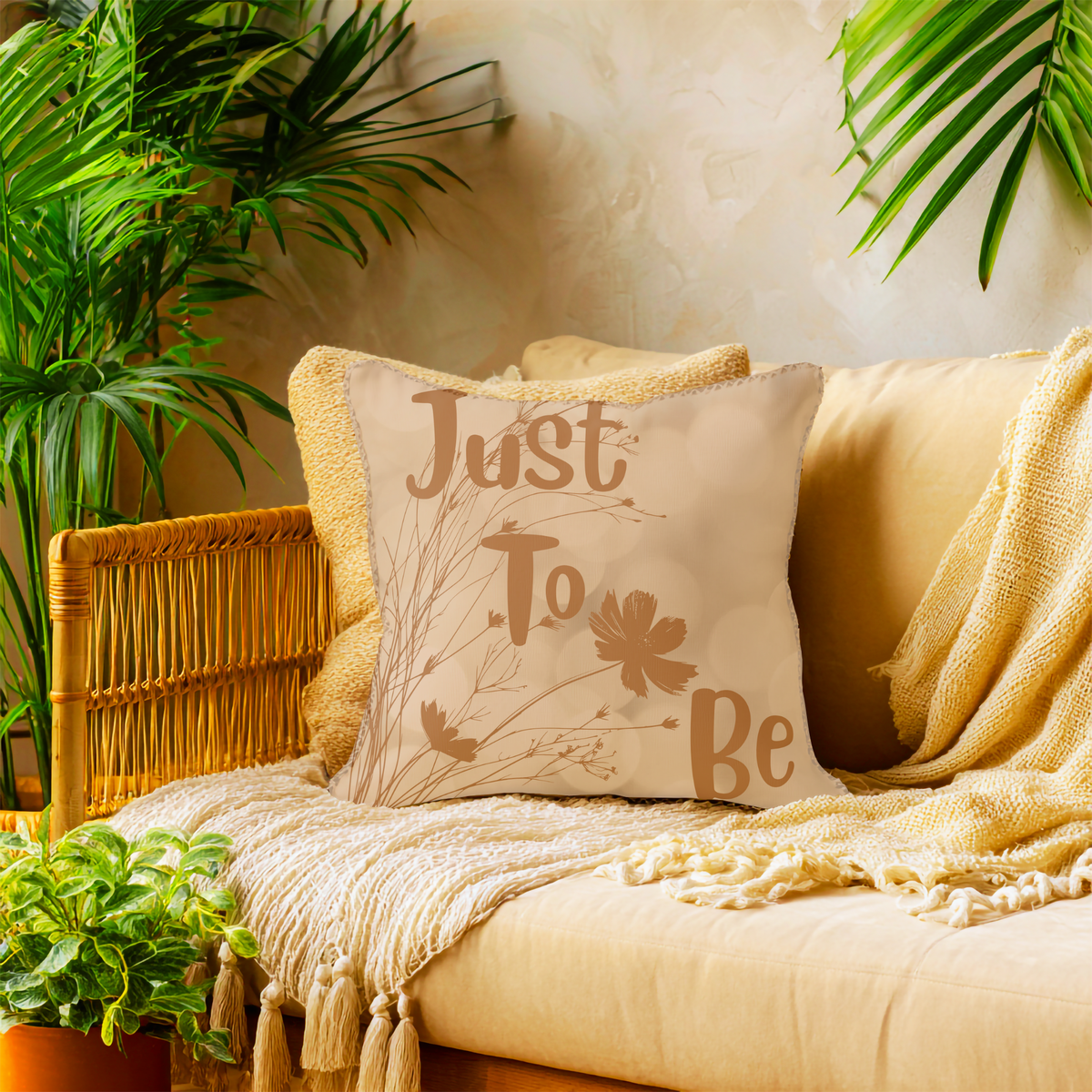 Just To Be Decorative Pillowcase — Beige Floral Square Pillow