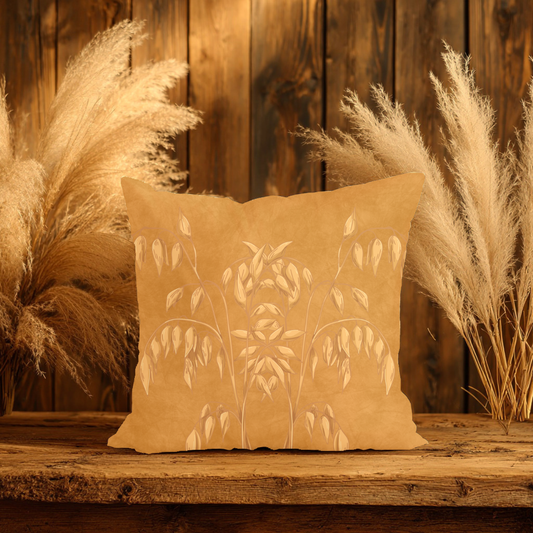 Golden Oat Floral Square Pillowcase — Boho Botanical Decorative Throw Pillow Cover