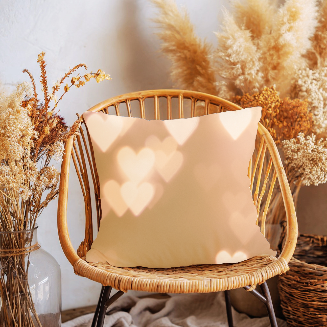 Romantic Heart Bokeh Decorative Pillowcase – Warm Glow Square Pillow Cover Cozy Home Decor