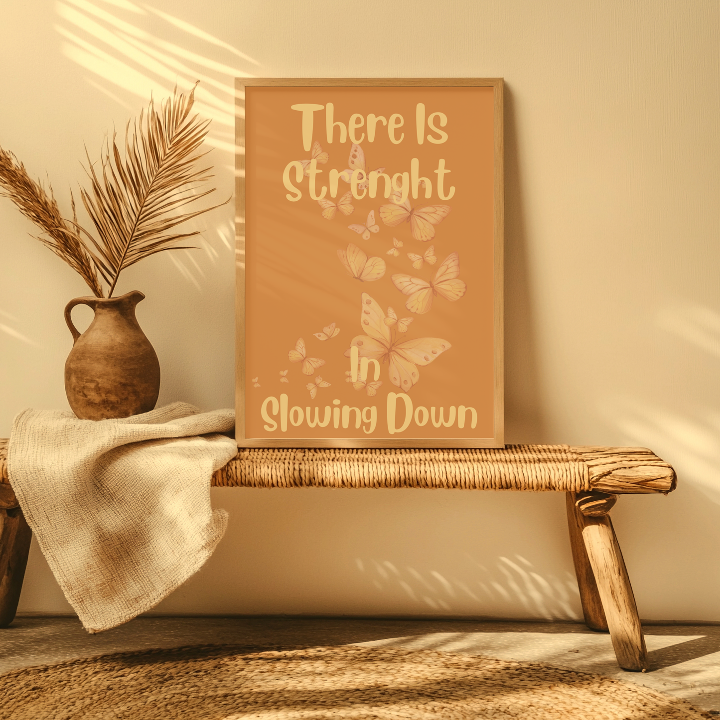Rolled Poster — "There Is Strength in Slowing Down" Motivational Butterfly Wall Art