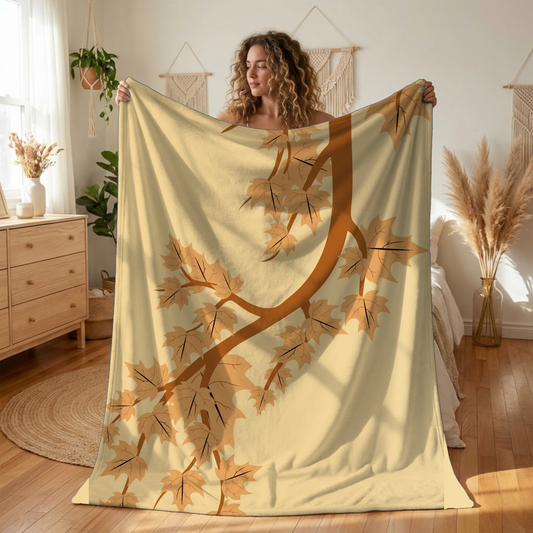 Autumn Maple Sherpa Blanket — Cozy Fall Leaf Throw