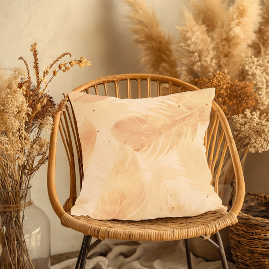 Featherwater Peach Decorative Pillowcase — Soft Boho Square Throw Pillow Cover