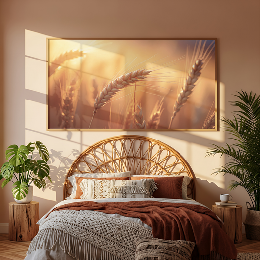 Wheat Field Rolled Horizontal Poster — Warm Golden Harvest Wall Art