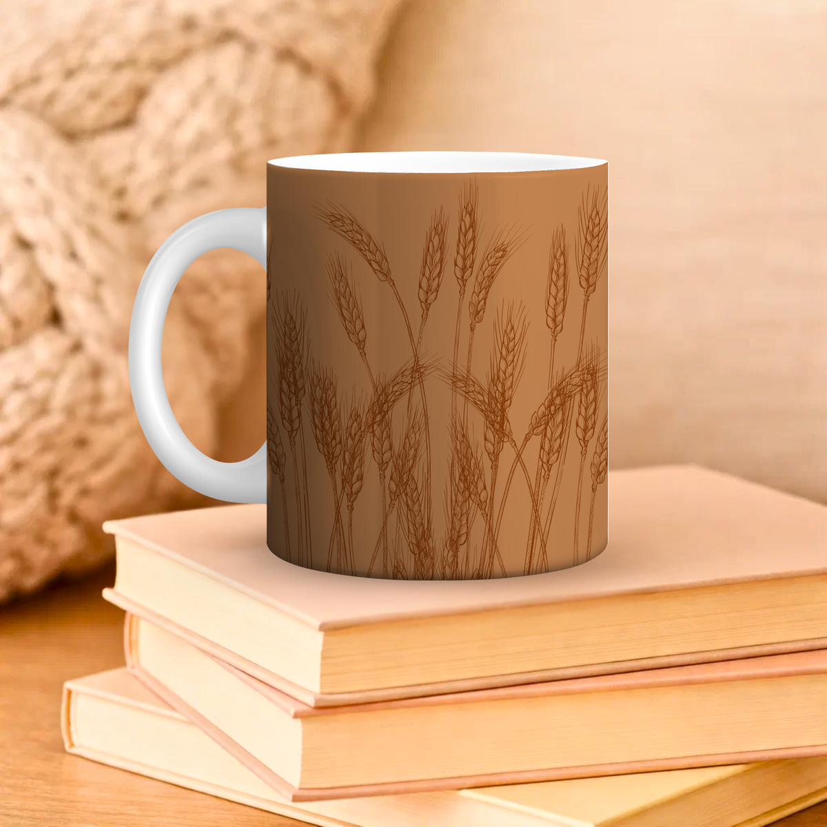 Harvest Wheat Ceramic Mug — Rustic Autumn Tea or Coffee Cup (11oz, 15oz)