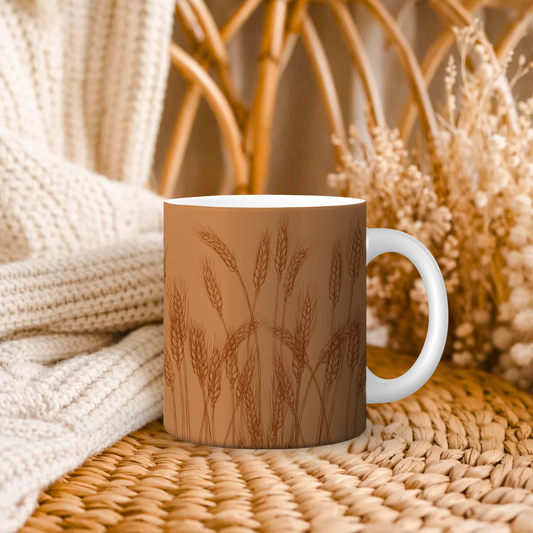 Harvest Wheat Ceramic Mug — Rustic Autumn Tea or Coffee Cup (11oz, 15oz)