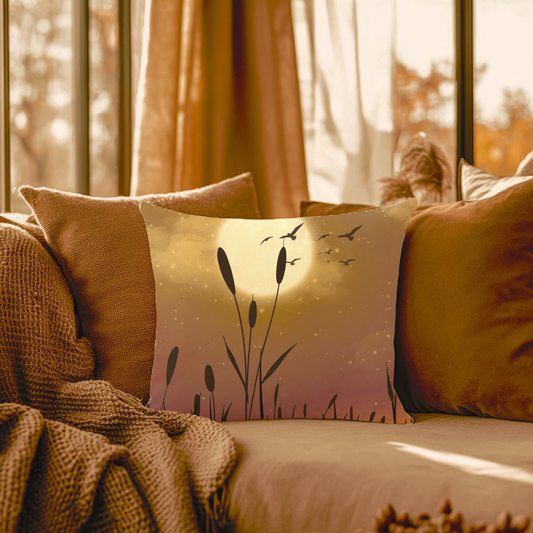 Sunset Pillowcase — Moonlit Reeds Decorative Throw Pillow