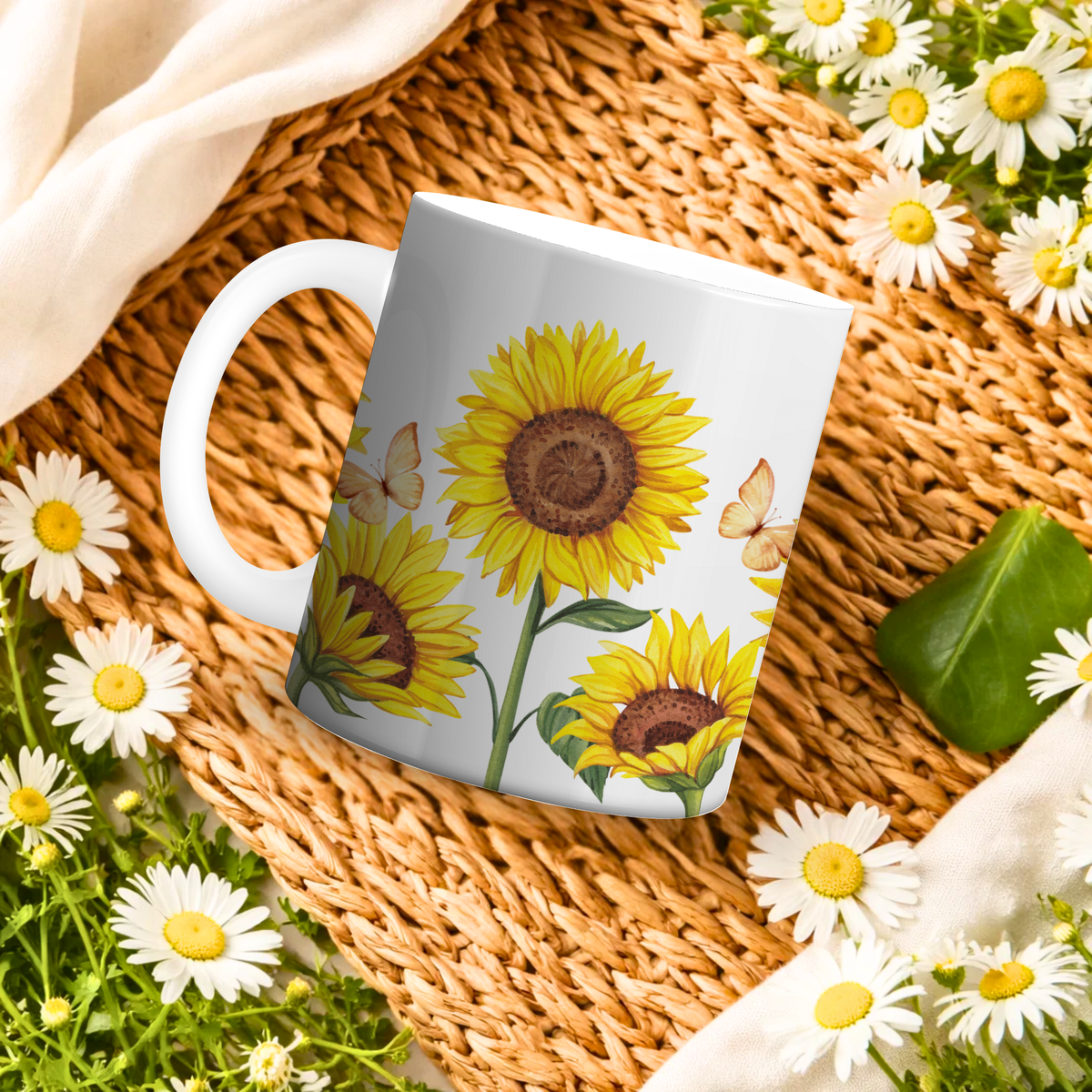 Sunflower Ceramic Mug — Bright Yellow Floral Tea or Coffee Cup (11oz & 15oz)