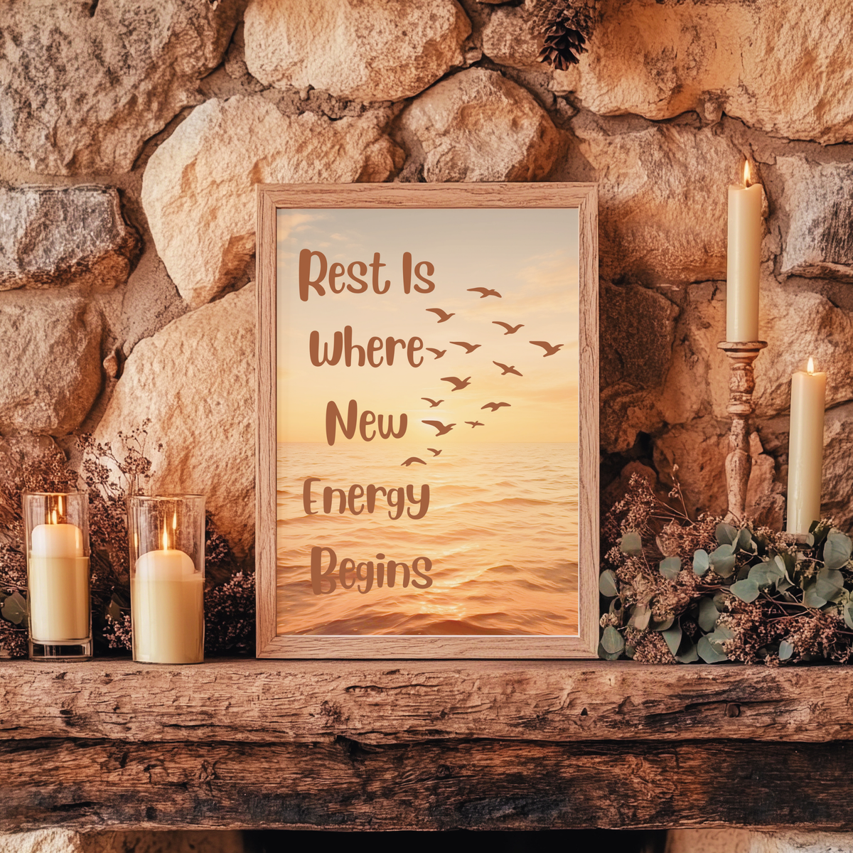 Rest Is Where New Energy Begins — Inspirational Ocean Poster