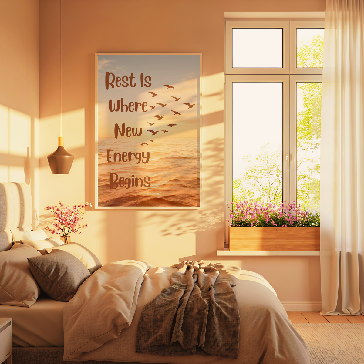 Rest Is Where New Energy Begins — Inspirational Ocean Poster